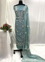 Soft Organza Sea Blue Festival Wear Hand Work Salwaar Suit